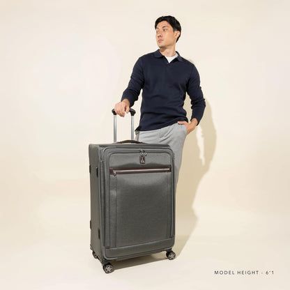 Platinum Elite Softside Expandable Carry on Luggage, 8 Wheel Spinner Suitcase, USB Port, Suiter, Men and Women, Shadow Black, Carry On 21-Inch