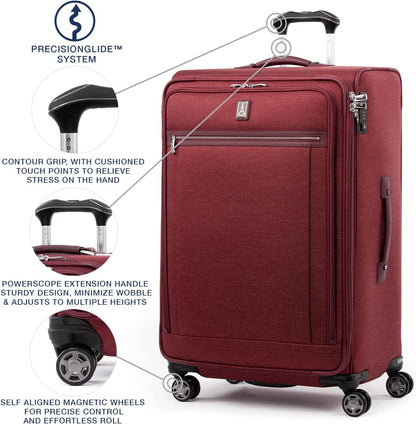 Platinum Elite Softside Expandable Carry on Luggage, 8 Wheel Spinner Suitcase, USB Port, Suiter, Men and Women, Shadow Black, Carry On 21-Inch