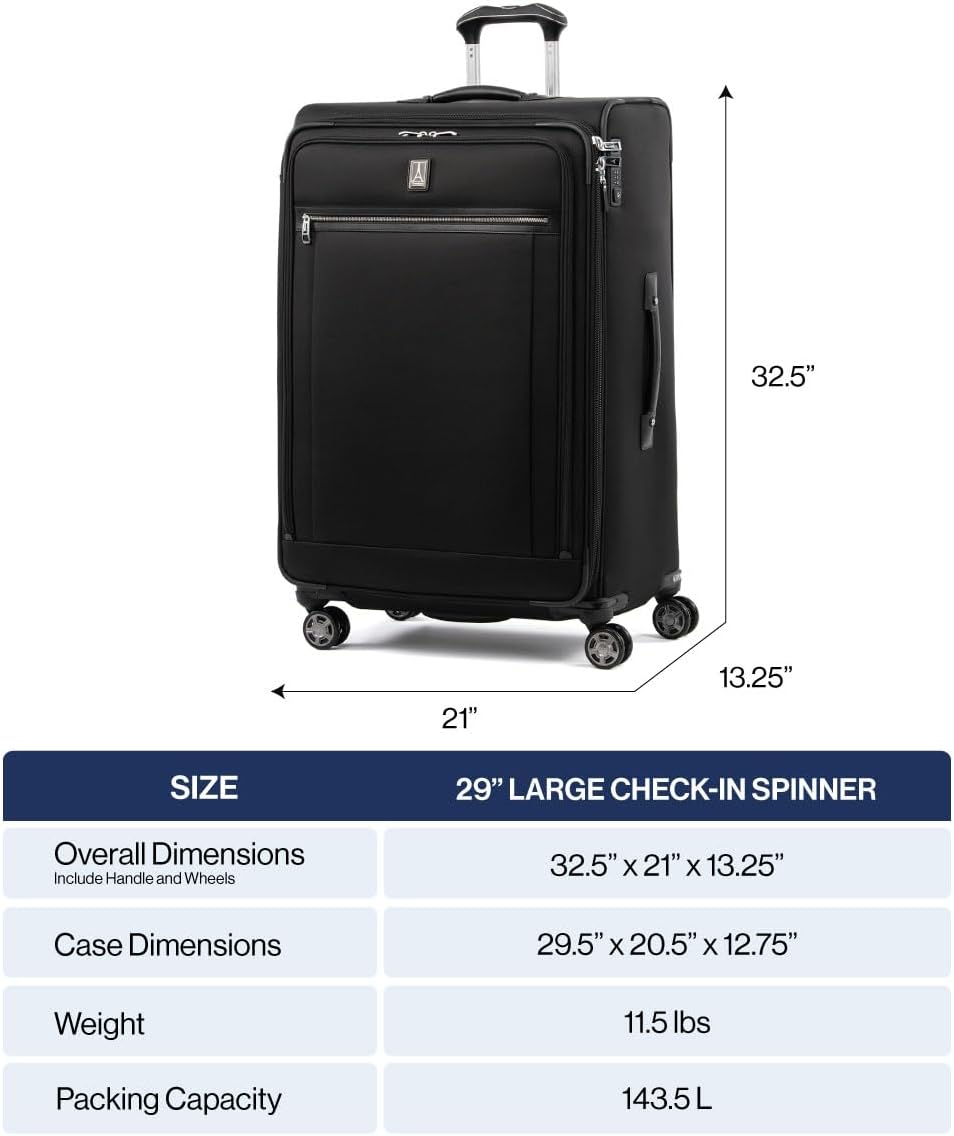Platinum Elite Softside Expandable Carry on Luggage, 8 Wheel Spinner Suitcase, USB Port, Suiter, Men and Women, Shadow Black, Carry On 21-Inch