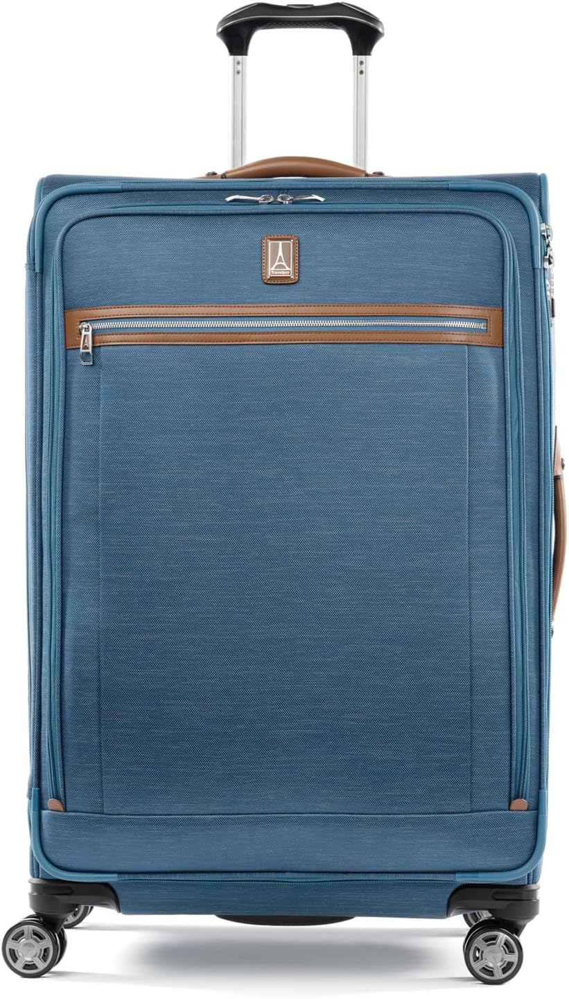 Platinum Elite Softside Expandable Carry on Luggage, 8 Wheel Spinner Suitcase, USB Port, Suiter, Men and Women, Shadow Black, Carry On 21-Inch