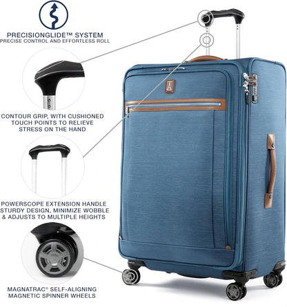 Platinum Elite Softside Expandable Carry on Luggage, 8 Wheel Spinner Suitcase, USB Port, Suiter, Men and Women, Shadow Black, Carry On 21-Inch