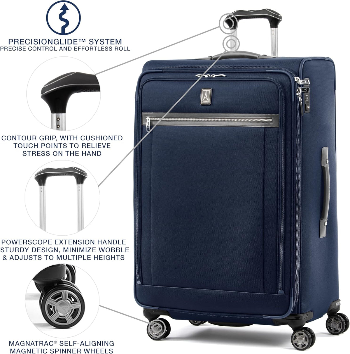 Platinum Elite Softside Expandable Carry on Luggage, 8 Wheel Spinner Suitcase, USB Port, Suiter, Men and Women, Shadow Black, Carry On 21-Inch