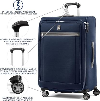 Platinum Elite Softside Expandable Carry on Luggage, 8 Wheel Spinner Suitcase, USB Port, Suiter, Men and Women, Shadow Black, Carry On 21-Inch