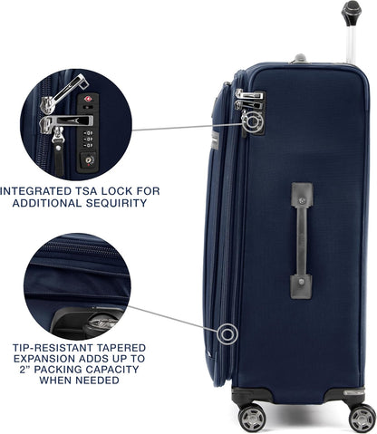 Platinum Elite Softside Expandable Carry on Luggage, 8 Wheel Spinner Suitcase, USB Port, Suiter, Men and Women, Shadow Black, Carry On 21-Inch