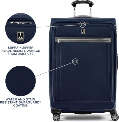 Platinum Elite Softside Expandable Carry on Luggage, 8 Wheel Spinner Suitcase, USB Port, Suiter, Men and Women, Shadow Black, Carry On 21-Inch