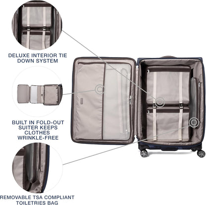 Platinum Elite Softside Expandable Carry on Luggage, 8 Wheel Spinner Suitcase, USB Port, Suiter, Men and Women, Shadow Black, Carry On 21-Inch