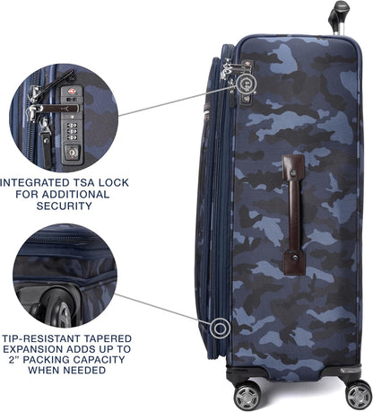 Platinum Elite Softside Expandable Carry on Luggage, 8 Wheel Spinner Suitcase, USB Port, Suiter, Men and Women, Shadow Black, Carry On 21-Inch