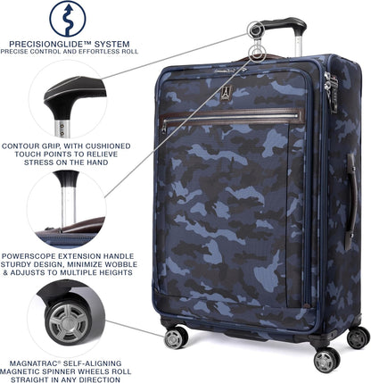 Platinum Elite Softside Expandable Carry on Luggage, 8 Wheel Spinner Suitcase, USB Port, Suiter, Men and Women, Shadow Black, Carry On 21-Inch