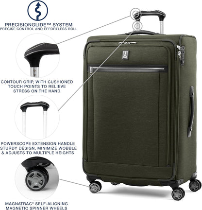 Platinum Elite Softside Expandable Carry on Luggage, 8 Wheel Spinner Suitcase, USB Port, Suiter, Men and Women, Shadow Black, Carry On 21-Inch