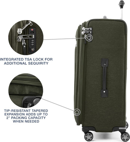 Platinum Elite Softside Expandable Carry on Luggage, 8 Wheel Spinner Suitcase, USB Port, Suiter, Men and Women, Shadow Black, Carry On 21-Inch