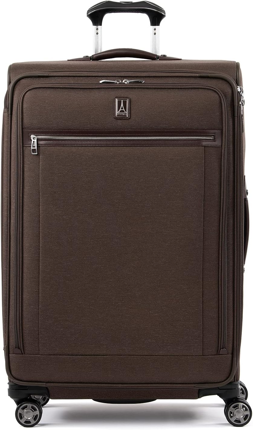 Platinum Elite Softside Expandable Carry on Luggage, 8 Wheel Spinner Suitcase, USB Port, Suiter, Men and Women, Shadow Black, Carry On 21-Inch