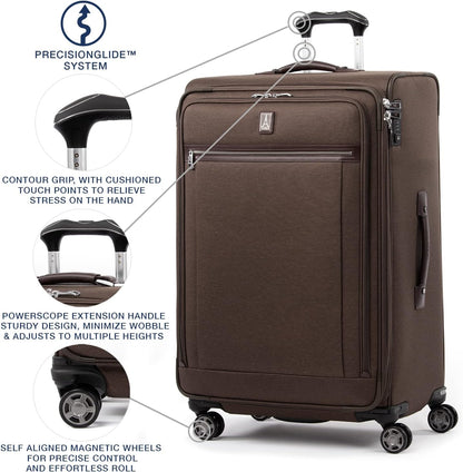 Platinum Elite Softside Expandable Carry on Luggage, 8 Wheel Spinner Suitcase, USB Port, Suiter, Men and Women, Shadow Black, Carry On 21-Inch