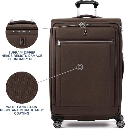 Platinum Elite Softside Expandable Carry on Luggage, 8 Wheel Spinner Suitcase, USB Port, Suiter, Men and Women, Shadow Black, Carry On 21-Inch