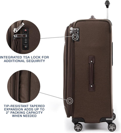 Platinum Elite Softside Expandable Carry on Luggage, 8 Wheel Spinner Suitcase, USB Port, Suiter, Men and Women, Shadow Black, Carry On 21-Inch