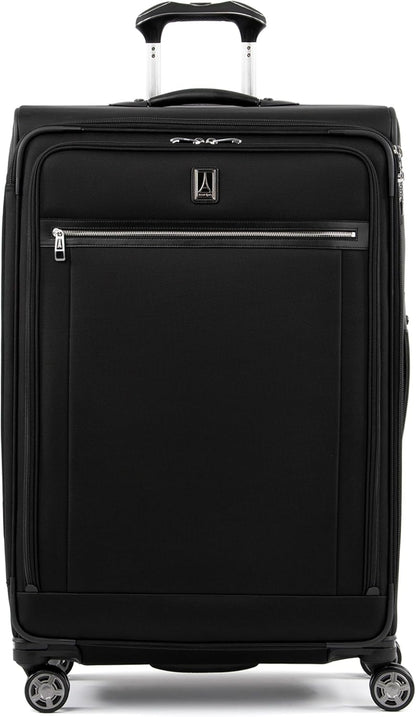 Platinum Elite Softside Expandable Carry on Luggage, 8 Wheel Spinner Suitcase, USB Port, Suiter, Men and Women, Shadow Black, Carry On 21-Inch