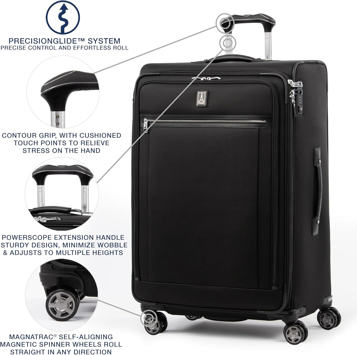Platinum Elite Softside Expandable Carry on Luggage, 8 Wheel Spinner Suitcase, USB Port, Suiter, Men and Women, Shadow Black, Carry On 21-Inch