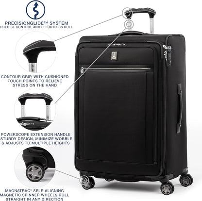 Platinum Elite Softside Expandable Carry on Luggage, 8 Wheel Spinner Suitcase, USB Port, Suiter, Men and Women, Shadow Black, Carry On 21-Inch