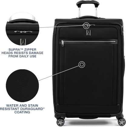 Platinum Elite Softside Expandable Carry on Luggage, 8 Wheel Spinner Suitcase, USB Port, Suiter, Men and Women, Shadow Black, Carry On 21-Inch