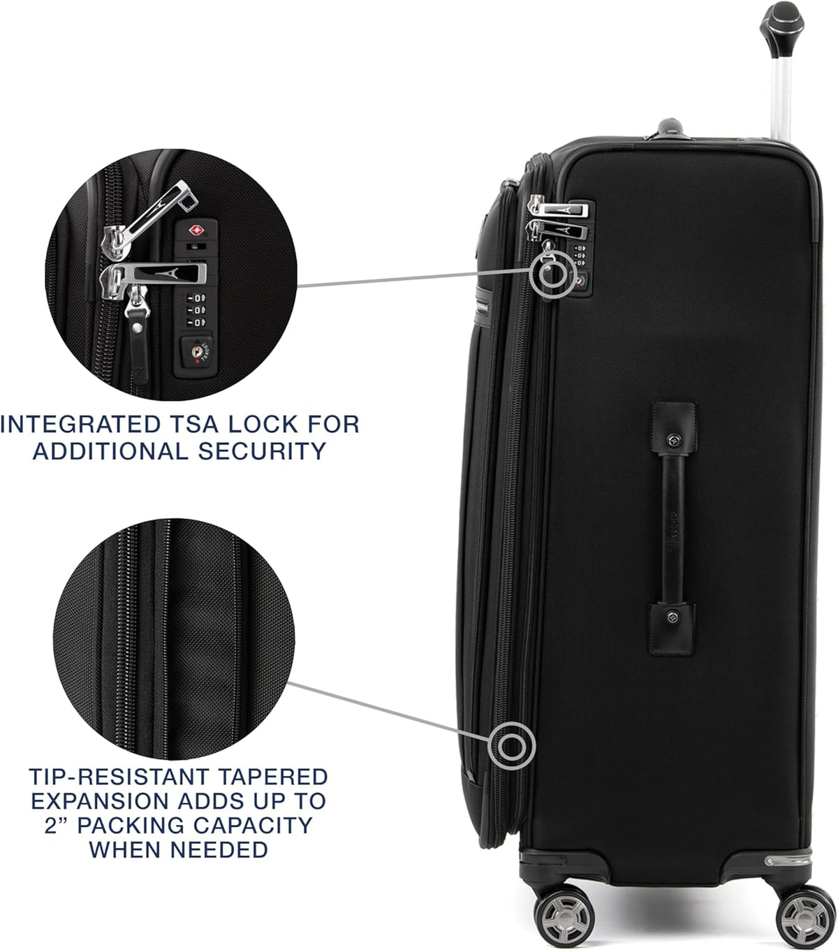 Platinum Elite Softside Expandable Carry on Luggage, 8 Wheel Spinner Suitcase, USB Port, Suiter, Men and Women, Shadow Black, Carry On 21-Inch