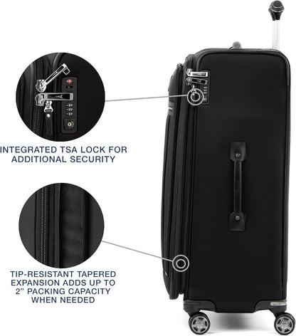 Platinum Elite Softside Expandable Carry on Luggage, 8 Wheel Spinner Suitcase, USB Port, Suiter, Men and Women, Shadow Black, Carry On 21-Inch