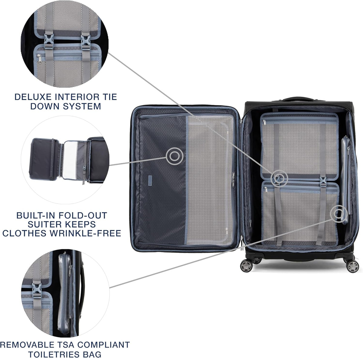 Platinum Elite Softside Expandable Carry on Luggage, 8 Wheel Spinner Suitcase, USB Port, Suiter, Men and Women, Shadow Black, Carry On 21-Inch