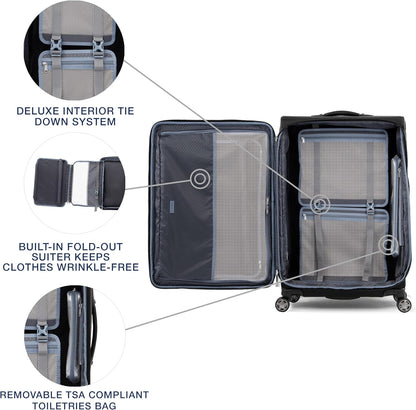 Platinum Elite Softside Expandable Carry on Luggage, 8 Wheel Spinner Suitcase, USB Port, Suiter, Men and Women, Shadow Black, Carry On 21-Inch