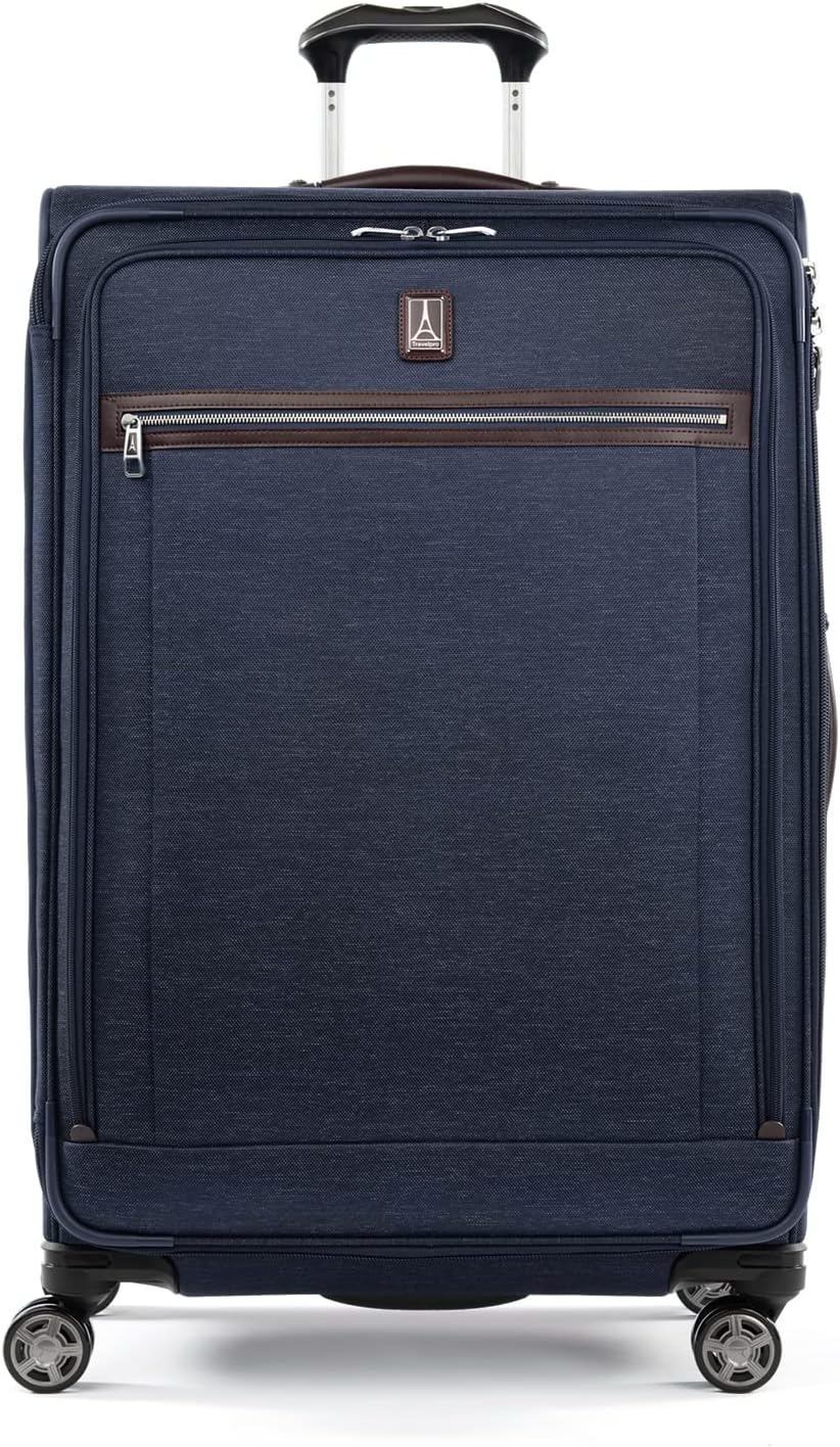Platinum Elite Softside Expandable Carry on Luggage, 8 Wheel Spinner Suitcase, USB Port, Suiter, Men and Women, Shadow Black, Carry On 21-Inch