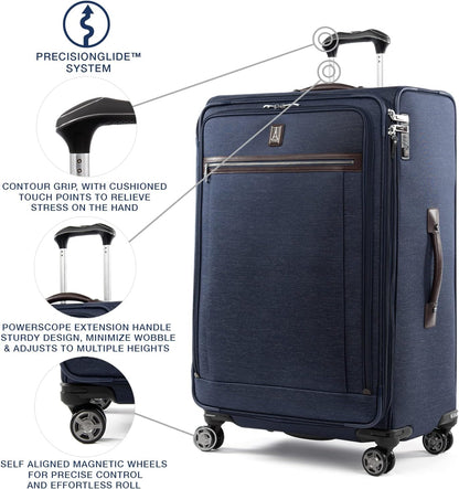 Platinum Elite Softside Expandable Carry on Luggage, 8 Wheel Spinner Suitcase, USB Port, Suiter, Men and Women, Shadow Black, Carry On 21-Inch