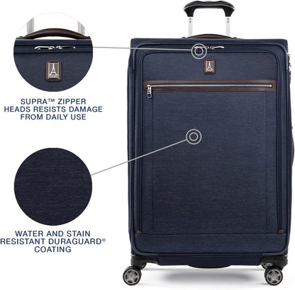 Platinum Elite Softside Expandable Carry on Luggage, 8 Wheel Spinner Suitcase, USB Port, Suiter, Men and Women, Shadow Black, Carry On 21-Inch