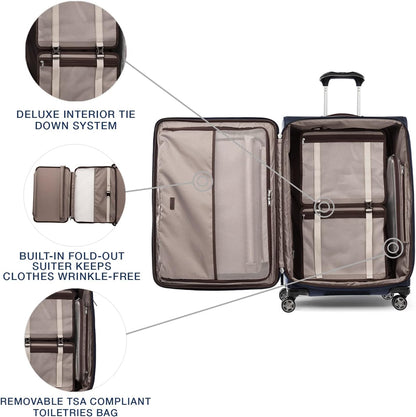 Platinum Elite Softside Expandable Carry on Luggage, 8 Wheel Spinner Suitcase, USB Port, Suiter, Men and Women, Shadow Black, Carry On 21-Inch