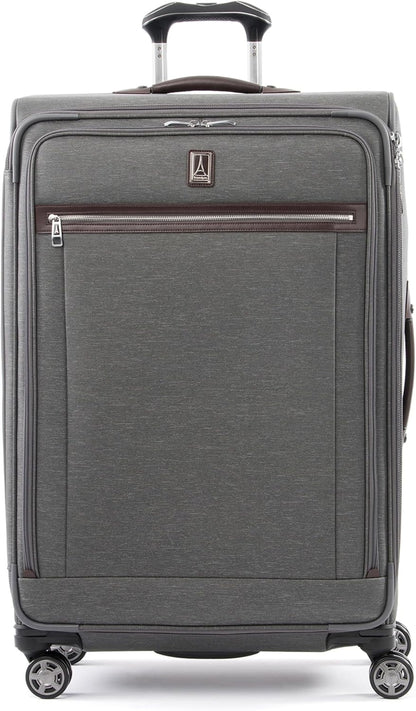 Platinum Elite Softside Expandable Carry on Luggage, 8 Wheel Spinner Suitcase, USB Port, Suiter, Men and Women, Shadow Black, Carry On 21-Inch