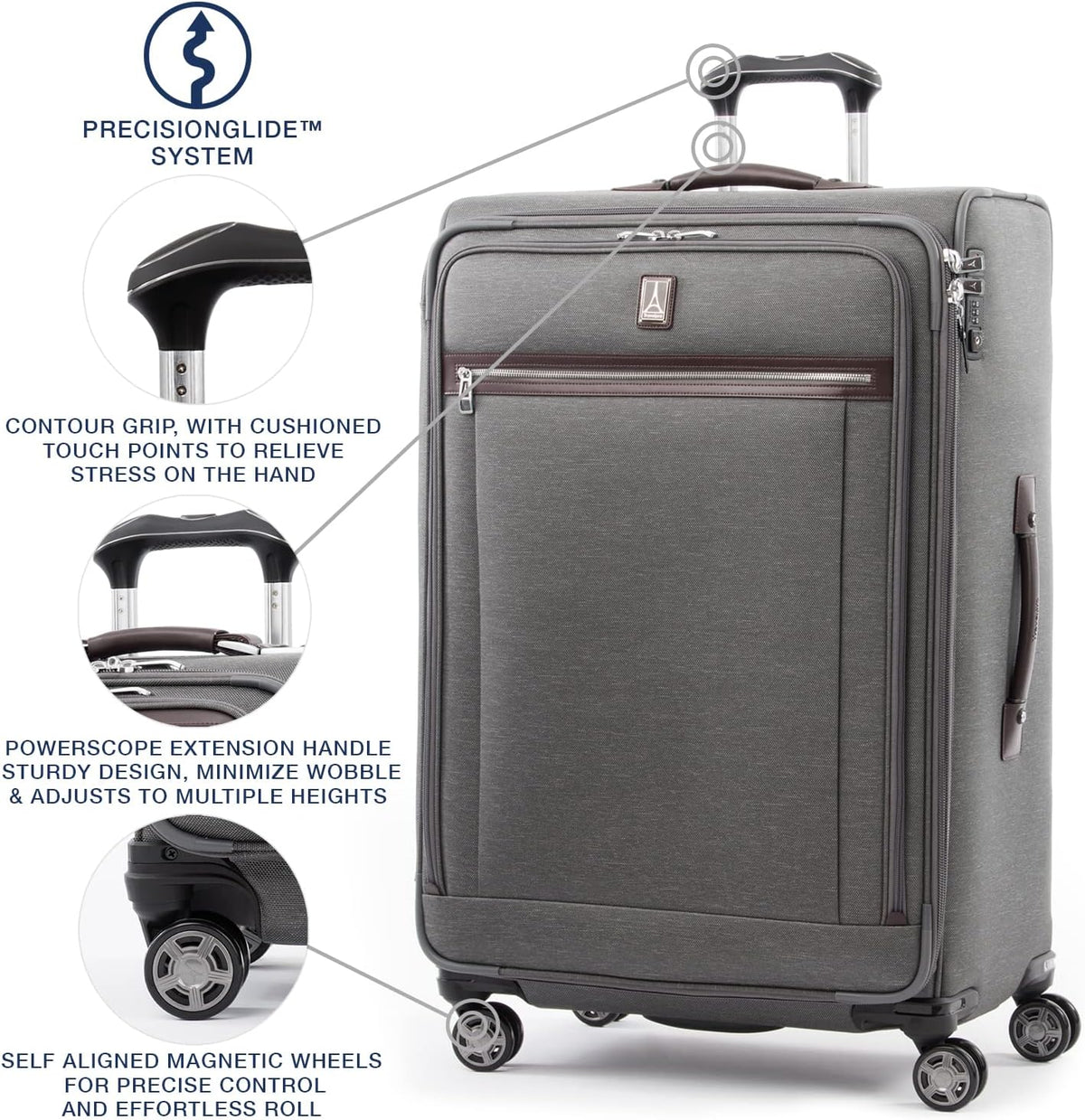 Platinum Elite Softside Expandable Carry on Luggage, 8 Wheel Spinner Suitcase, USB Port, Suiter, Men and Women, Shadow Black, Carry On 21-Inch