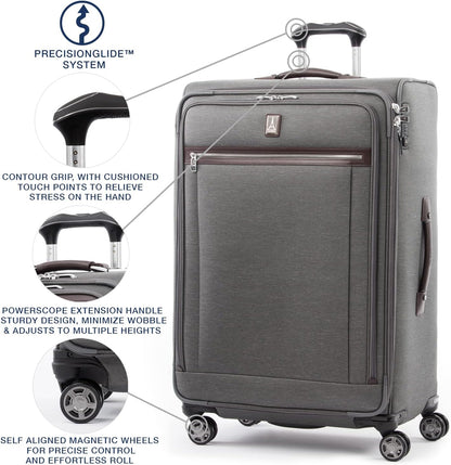 Platinum Elite Softside Expandable Carry on Luggage, 8 Wheel Spinner Suitcase, USB Port, Suiter, Men and Women, Shadow Black, Carry On 21-Inch