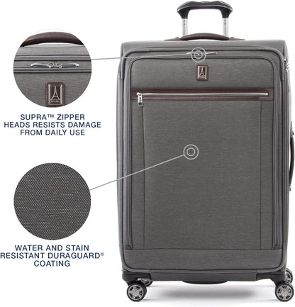 Platinum Elite Softside Expandable Carry on Luggage, 8 Wheel Spinner Suitcase, USB Port, Suiter, Men and Women, Shadow Black, Carry On 21-Inch
