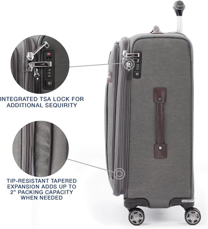 Platinum Elite Softside Expandable Carry on Luggage, 8 Wheel Spinner Suitcase, USB Port, Suiter, Men and Women, Shadow Black, Carry On 21-Inch