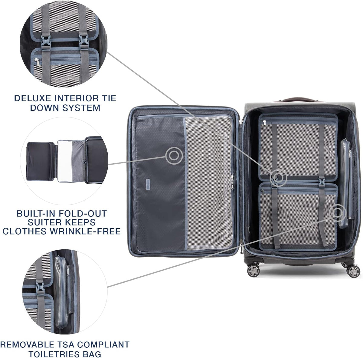 Platinum Elite Softside Expandable Carry on Luggage, 8 Wheel Spinner Suitcase, USB Port, Suiter, Men and Women, Shadow Black, Carry On 21-Inch