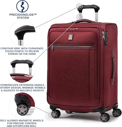 Platinum Elite Softside Expandable Carry on Luggage, 8 Wheel Spinner Suitcase, USB Port, Suiter, Men and Women, Shadow Black, Carry On 21-Inch