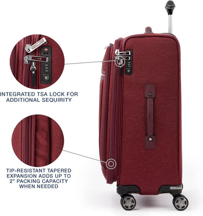 Platinum Elite Softside Expandable Carry on Luggage, 8 Wheel Spinner Suitcase, USB Port, Suiter, Men and Women, Shadow Black, Carry On 21-Inch