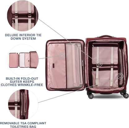 Platinum Elite Softside Expandable Carry on Luggage, 8 Wheel Spinner Suitcase, USB Port, Suiter, Men and Women, Shadow Black, Carry On 21-Inch