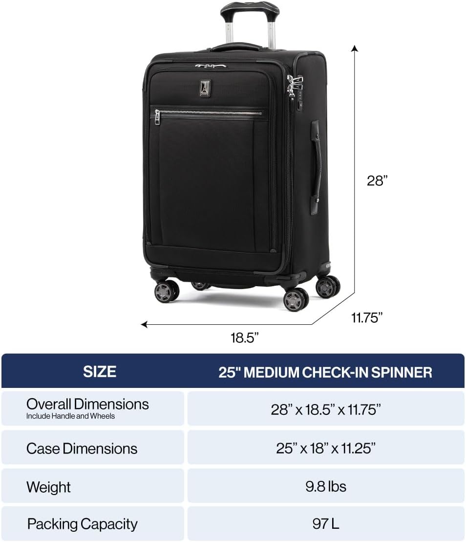 Platinum Elite Softside Expandable Carry on Luggage, 8 Wheel Spinner Suitcase, USB Port, Suiter, Men and Women, Shadow Black, Carry On 21-Inch