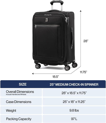 Platinum Elite Softside Expandable Carry on Luggage, 8 Wheel Spinner Suitcase, USB Port, Suiter, Men and Women, Shadow Black, Carry On 21-Inch