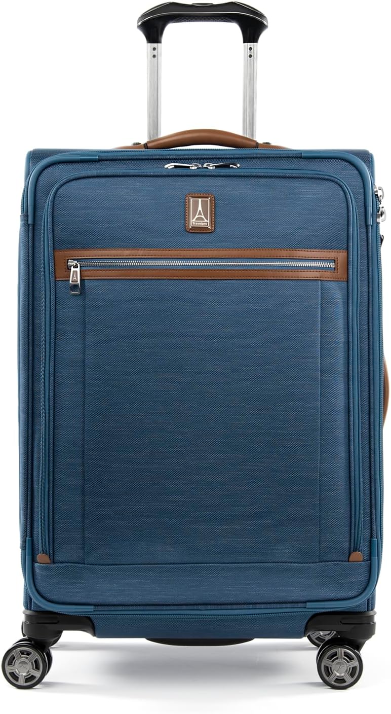 Platinum Elite Softside Expandable Carry on Luggage, 8 Wheel Spinner Suitcase, USB Port, Suiter, Men and Women, Shadow Black, Carry On 21-Inch