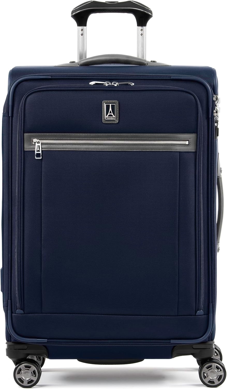 Platinum Elite Softside Expandable Carry on Luggage, 8 Wheel Spinner Suitcase, USB Port, Suiter, Men and Women, Shadow Black, Carry On 21-Inch
