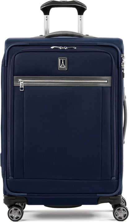 Platinum Elite Softside Expandable Carry on Luggage, 8 Wheel Spinner Suitcase, USB Port, Suiter, Men and Women, Shadow Black, Carry On 21-Inch