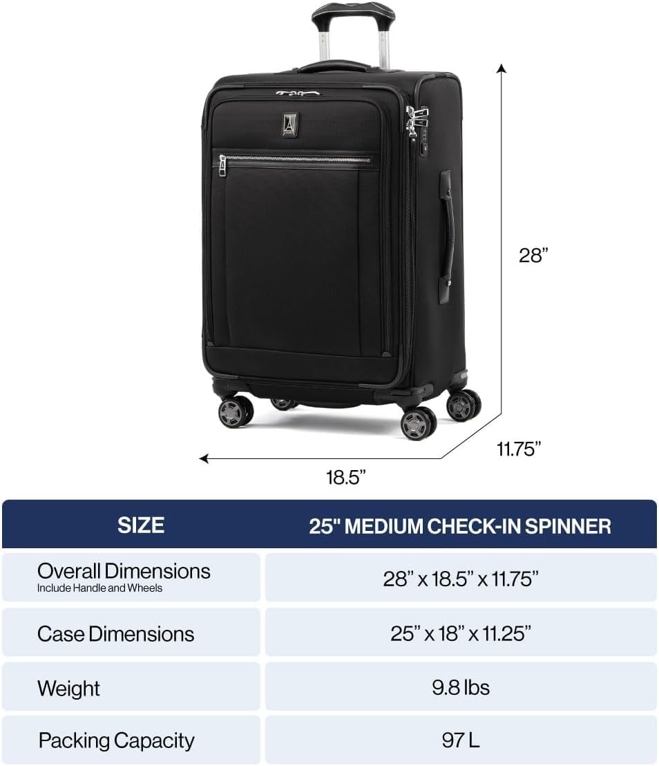 Platinum Elite Softside Expandable Carry on Luggage, 8 Wheel Spinner Suitcase, USB Port, Suiter, Men and Women, Shadow Black, Carry On 21-Inch