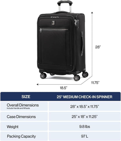 Platinum Elite Softside Expandable Carry on Luggage, 8 Wheel Spinner Suitcase, USB Port, Suiter, Men and Women, Shadow Black, Carry On 21-Inch