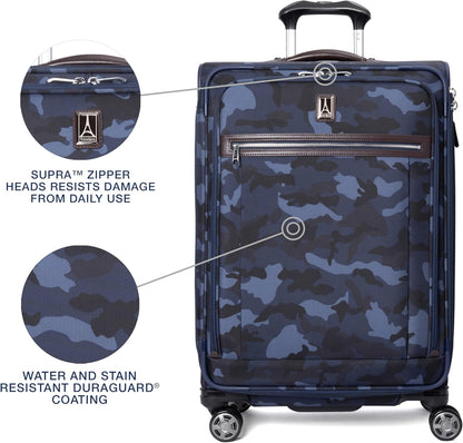 Platinum Elite Softside Expandable Carry on Luggage, 8 Wheel Spinner Suitcase, USB Port, Suiter, Men and Women, Shadow Black, Carry On 21-Inch