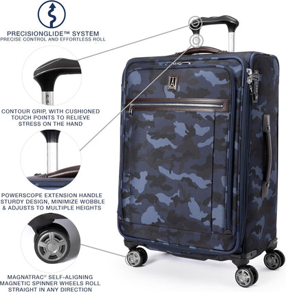 Platinum Elite Softside Expandable Carry on Luggage, 8 Wheel Spinner Suitcase, USB Port, Suiter, Men and Women, Shadow Black, Carry On 21-Inch