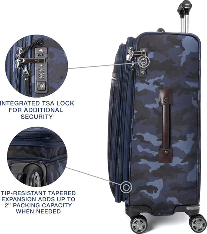 Platinum Elite Softside Expandable Carry on Luggage, 8 Wheel Spinner Suitcase, USB Port, Suiter, Men and Women, Shadow Black, Carry On 21-Inch