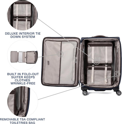 Platinum Elite Softside Expandable Carry on Luggage, 8 Wheel Spinner Suitcase, USB Port, Suiter, Men and Women, Shadow Black, Carry On 21-Inch